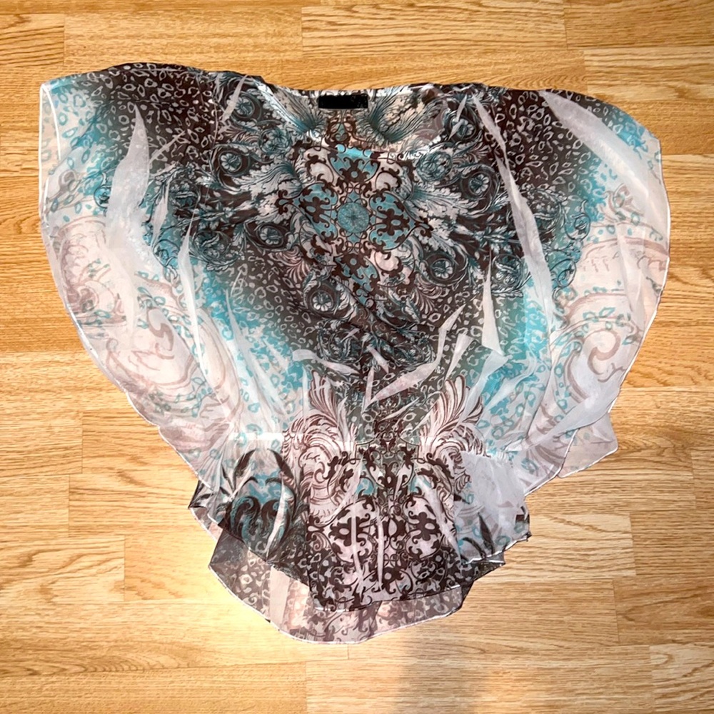 Body Central Sheer Blue and White Top Size Small